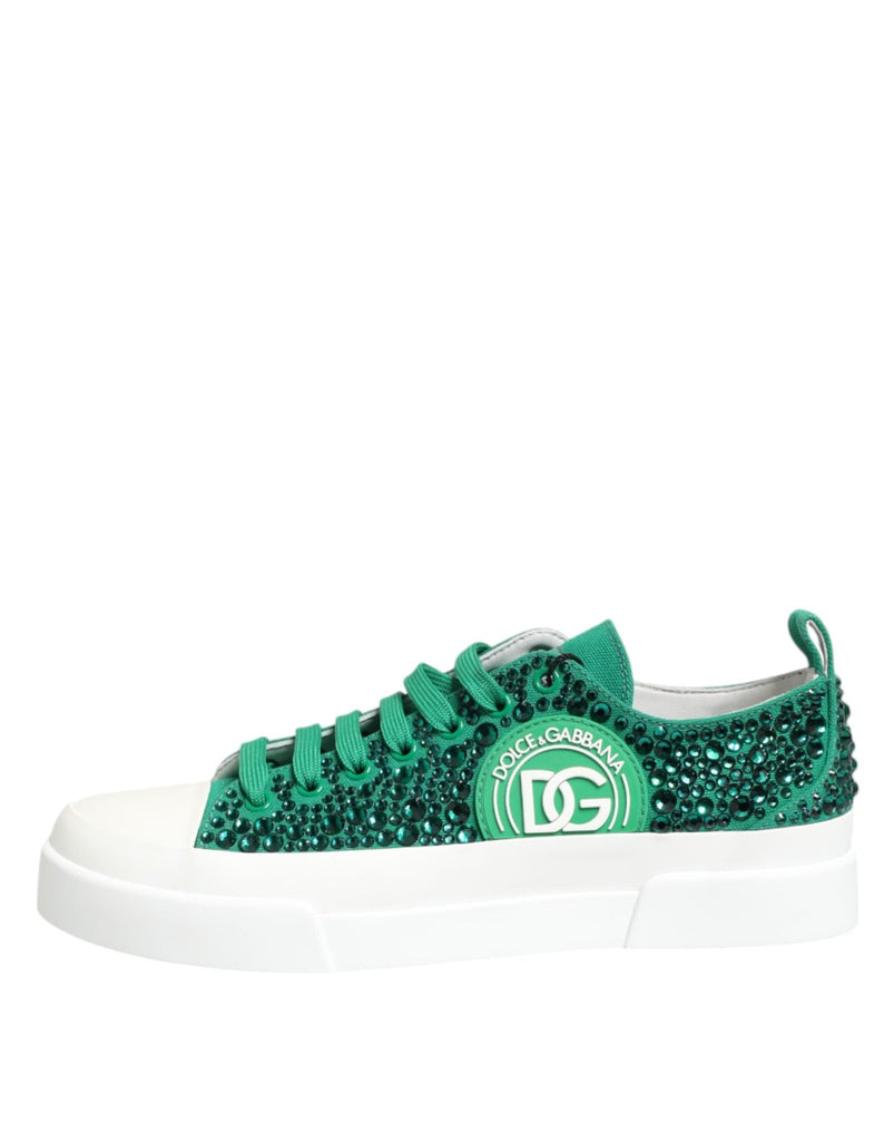 Dolce & Gabbana Green Portofino Crystal DG Logo Sneakers Shoes - Beyzy Store - Dolce & Gabbana