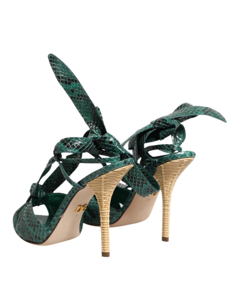 Dolce & Gabbana Green Python Leather Heels Sandals Shoes - Beyzy Store - Dolce & Gabbana