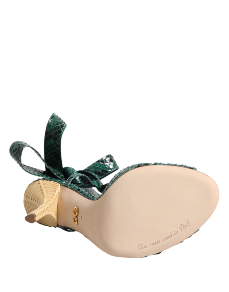 Dolce & Gabbana Green Python Leather Heels Sandals Shoes - Beyzy Store - Dolce & Gabbana
