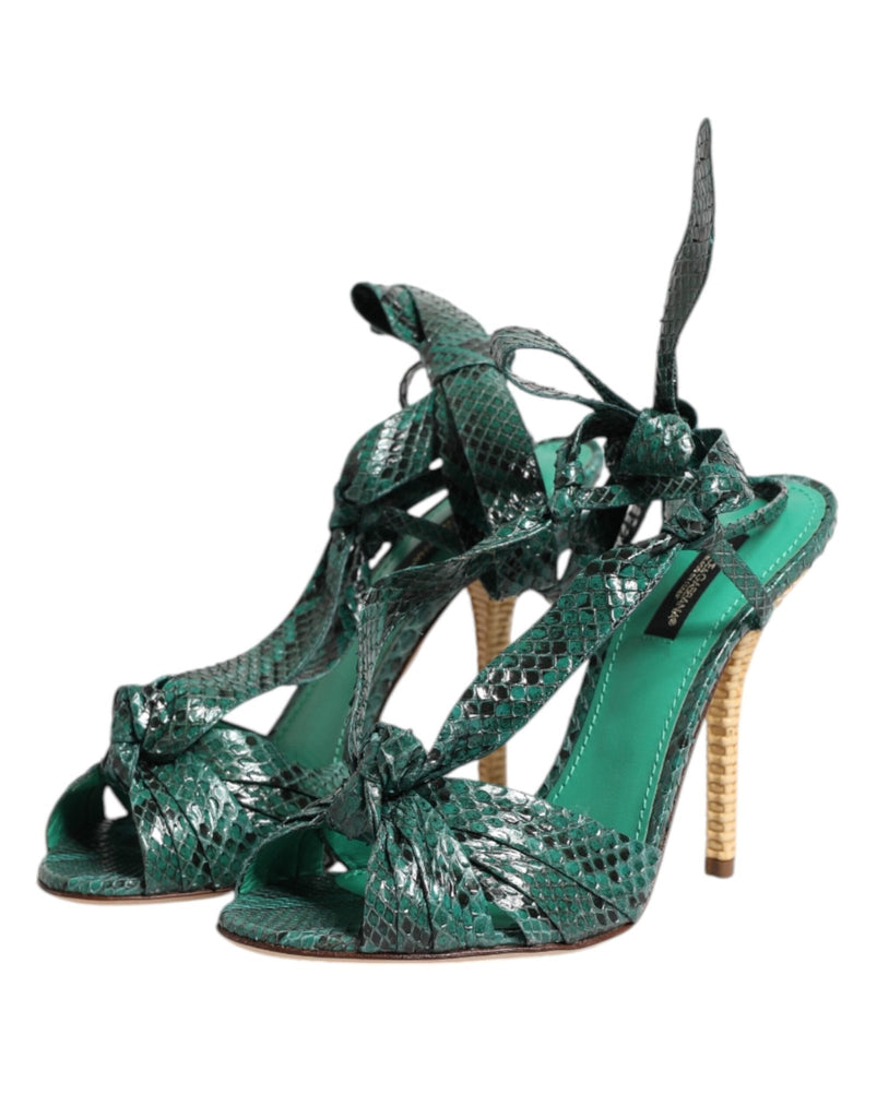 Dolce & Gabbana Green Python Leather Heels Sandals Shoes - Beyzy Store - Dolce & Gabbana