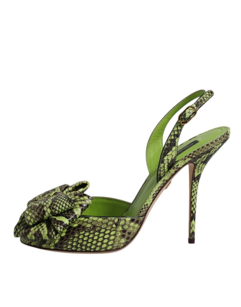 Dolce & Gabbana Green Python Leather Heels Sandals Shoes - Beyzy Store - Dolce & Gabbana