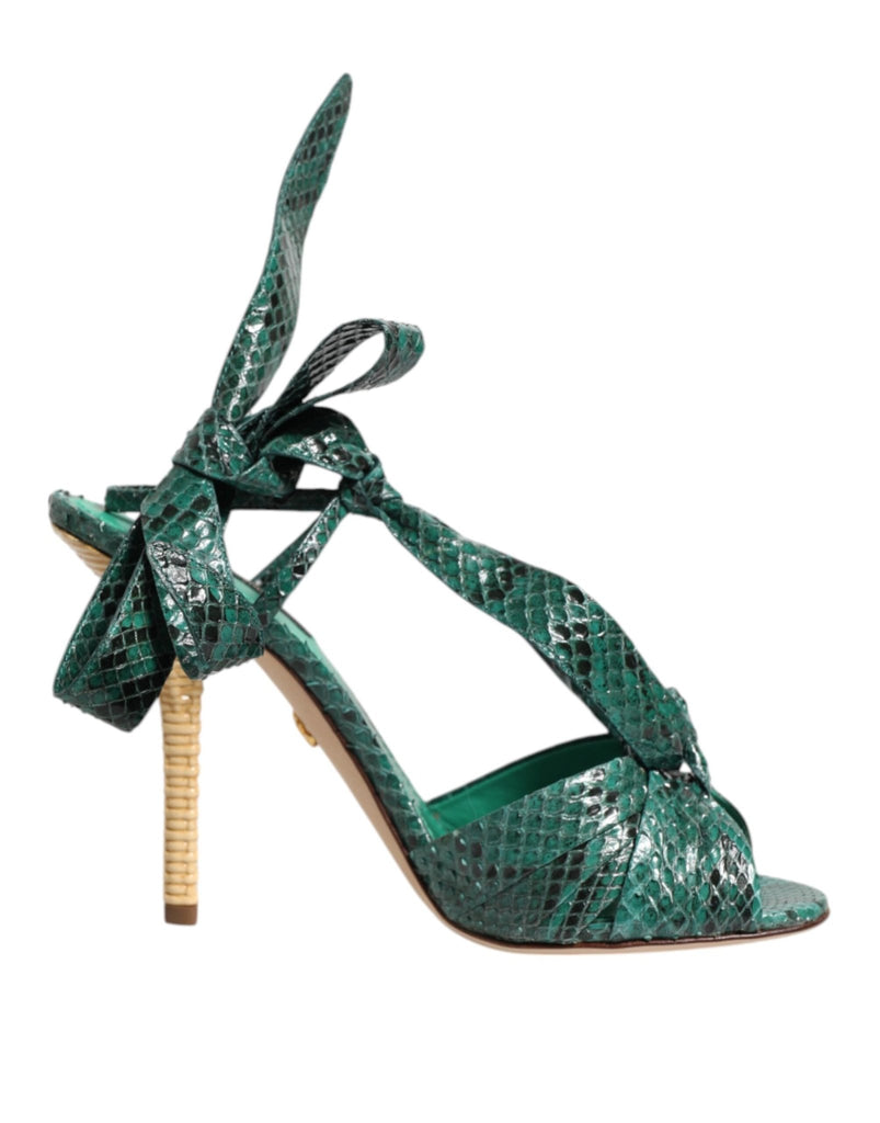 Dolce & Gabbana Green Python Leather Heels Sandals Shoes - Beyzy Store - Dolce & Gabbana