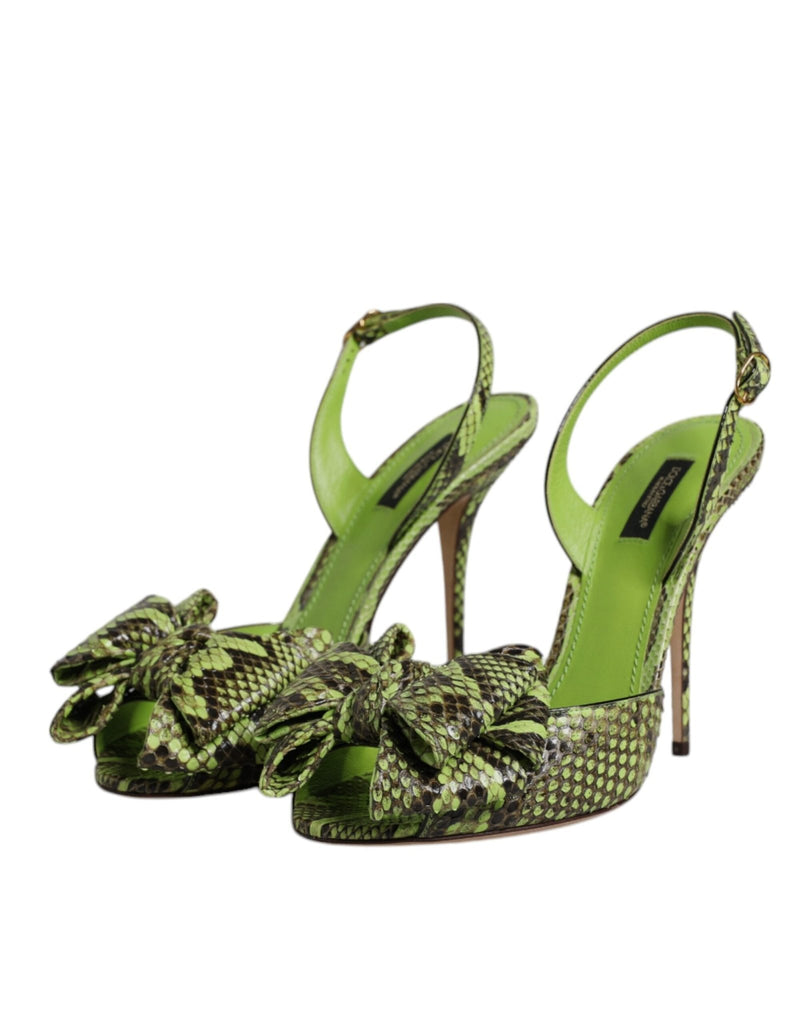 Dolce & Gabbana Green Python Leather Heels Sandals Shoes - Beyzy Store - Dolce & Gabbana
