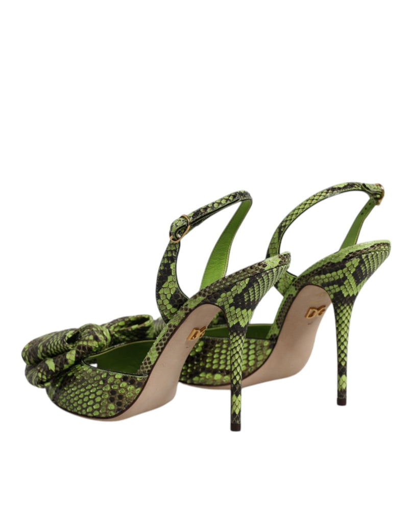 Dolce & Gabbana Green Python Leather Heels Sandals Shoes - Beyzy Store - Dolce & Gabbana