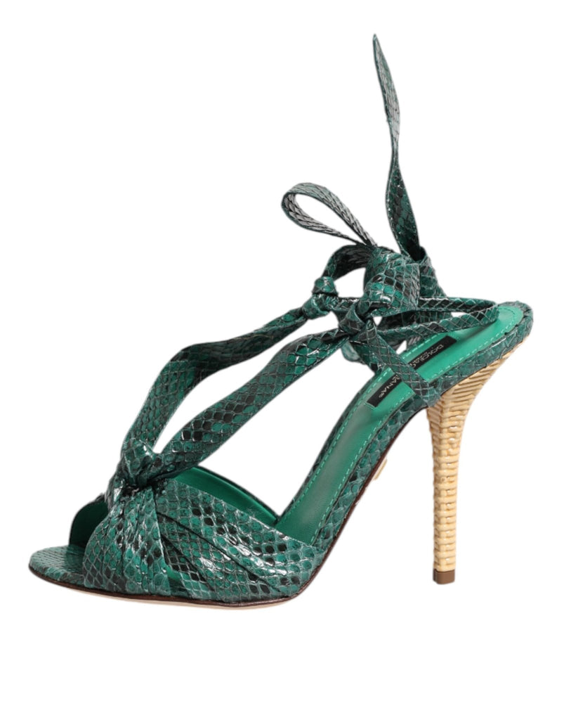 Dolce & Gabbana Green Python Leather Heels Sandals Shoes - Beyzy Store - Dolce & Gabbana