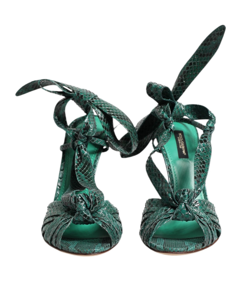 Dolce & Gabbana Green Python Leather Heels Sandals Shoes - Beyzy Store - Dolce & Gabbana