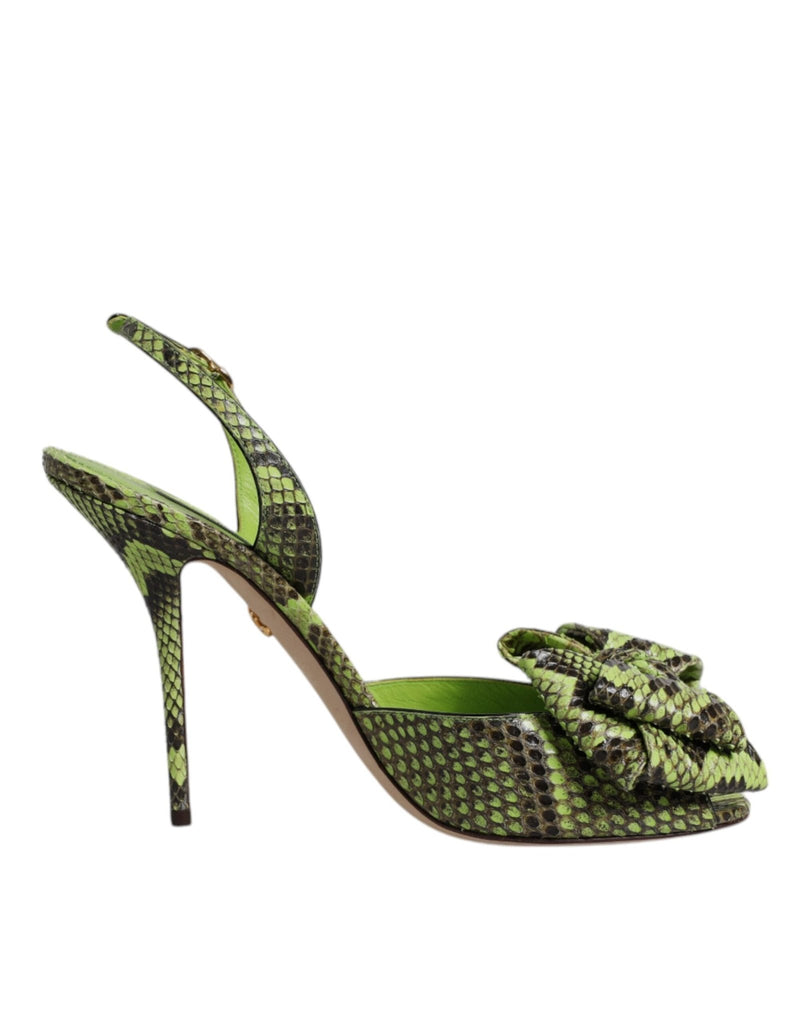 Dolce & Gabbana Green Python Leather Heels Sandals Shoes - Beyzy Store - Dolce & Gabbana