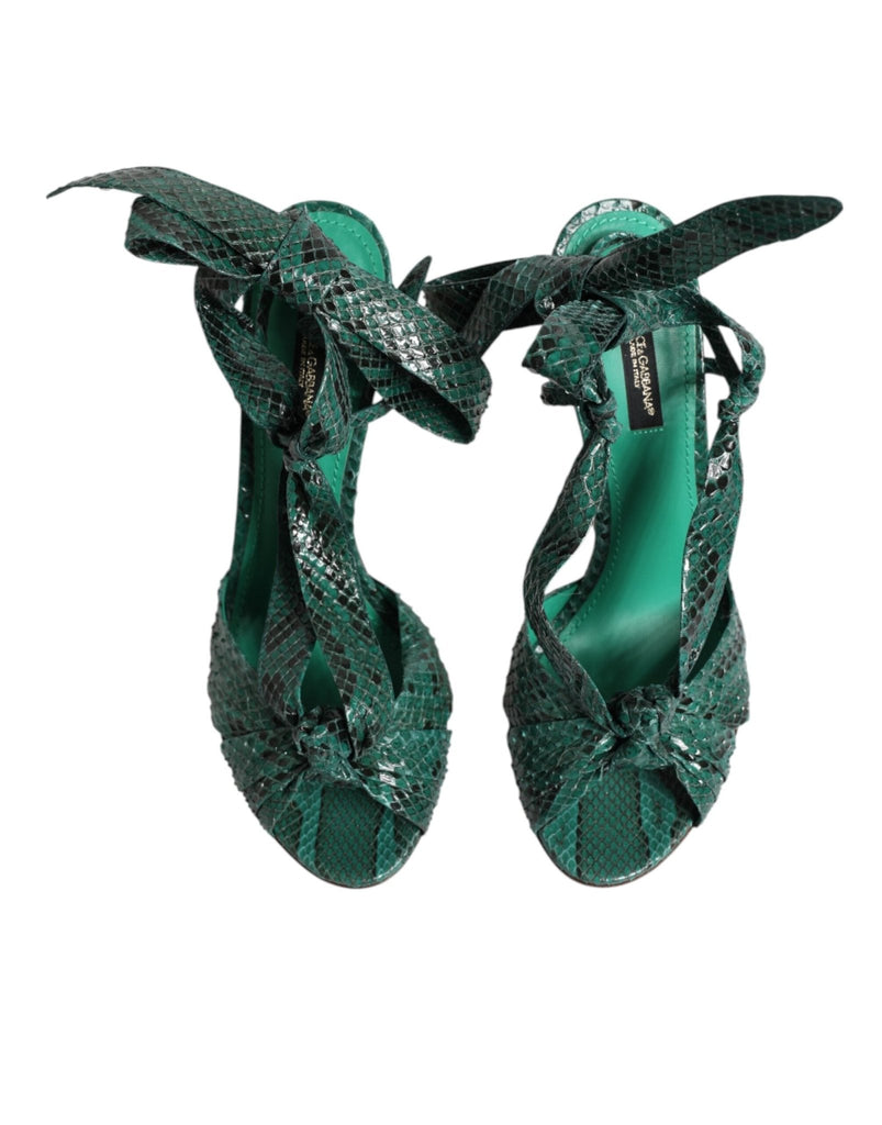 Dolce & Gabbana Green Python Leather Heels Sandals Shoes - Beyzy Store - Dolce & Gabbana
