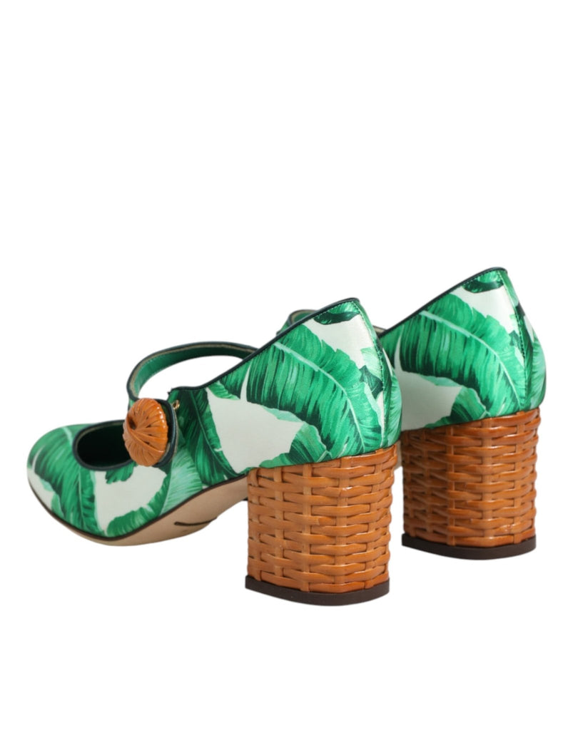 Dolce & Gabbana Green Silk MARY JANES Leaf Sandals Shoes - Beyzy Store - Dolce & Gabbana