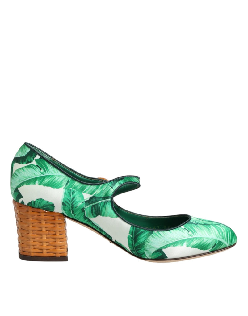 Dolce & Gabbana Green Silk MARY JANES Leaf Sandals Shoes - Beyzy Store - Dolce & Gabbana
