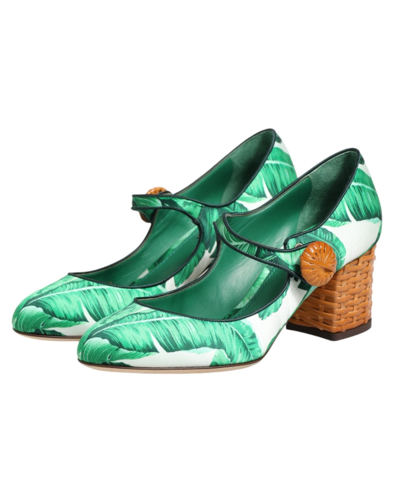 Dolce & Gabbana Green Silk MARY JANES Leaf Sandals Shoes - Beyzy Store - Dolce & Gabbana