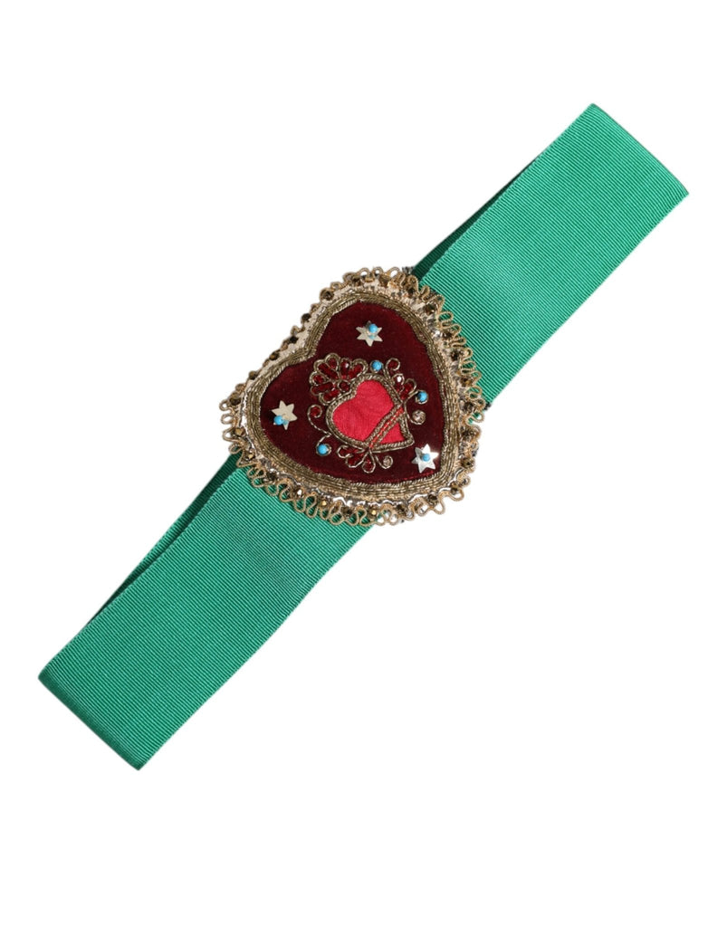 Dolce & Gabbana Green Stretch Wide Waist Heart Embellished Belt - Beyzy Store - Dolce & Gabbana