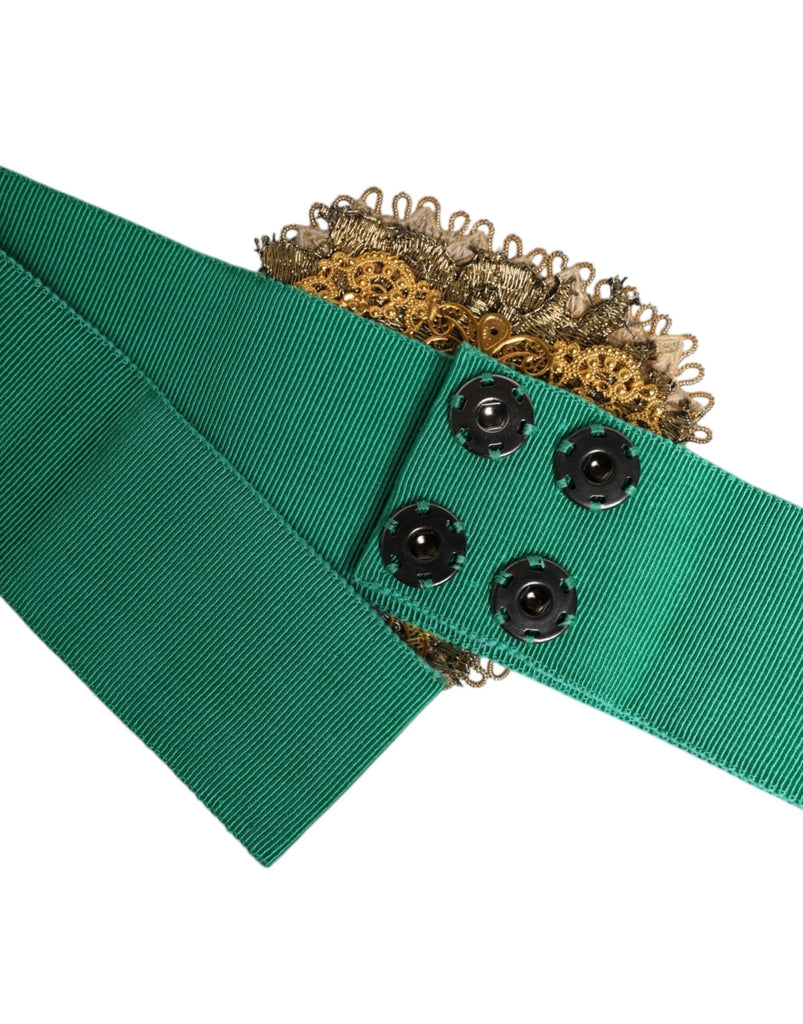 Dolce & Gabbana Green Stretch Wide Waist Heart Embellished Belt - Beyzy Store - Dolce & Gabbana