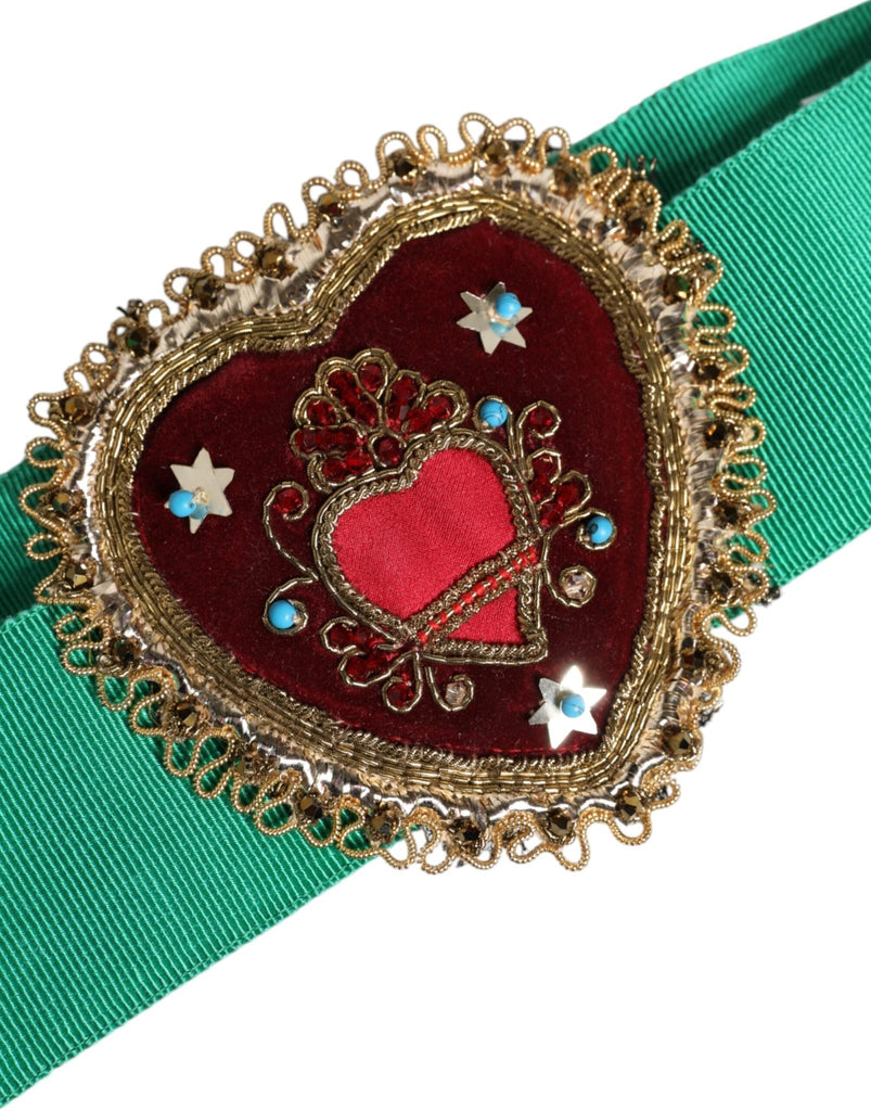 Dolce & Gabbana Green Stretch Wide Waist Heart Embellished Belt - Beyzy Store - Dolce & Gabbana