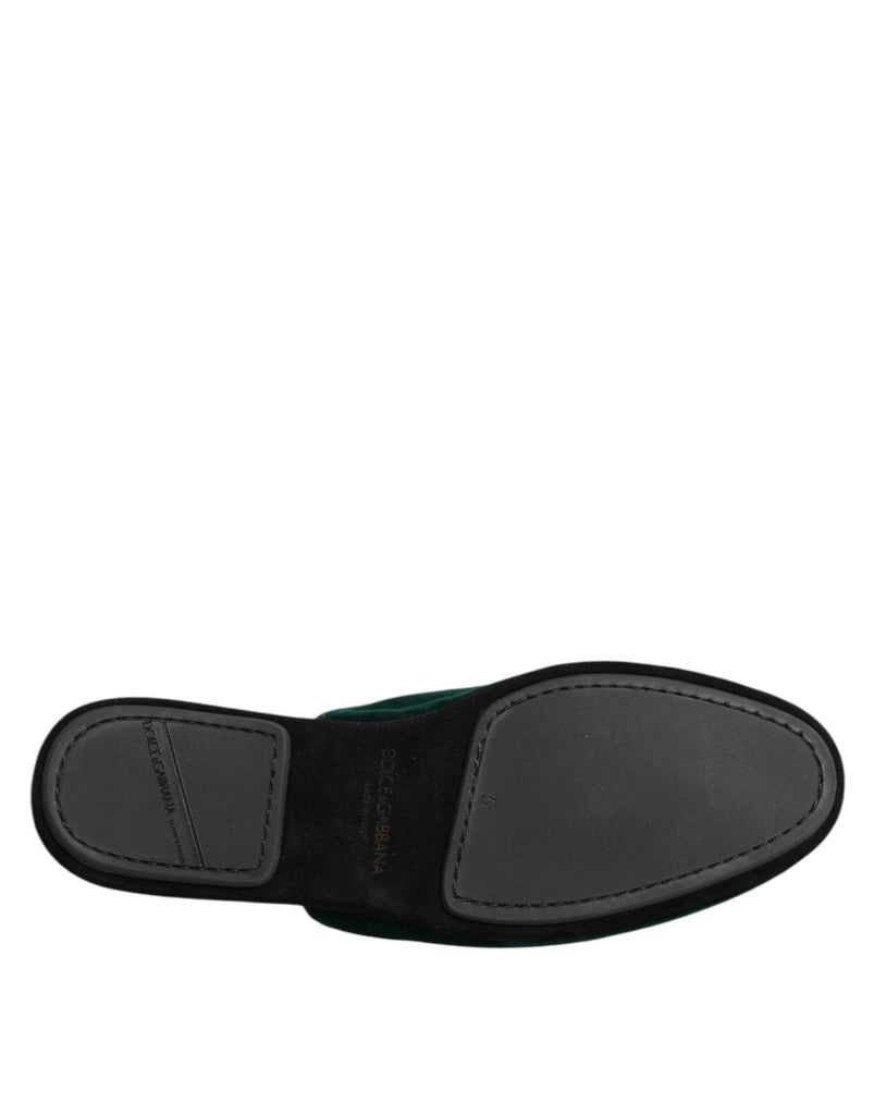 Dolce & Gabbana Green Velvet Cross Embellished Slippers Shoes - Beyzy Store - Dolce & Gabbana