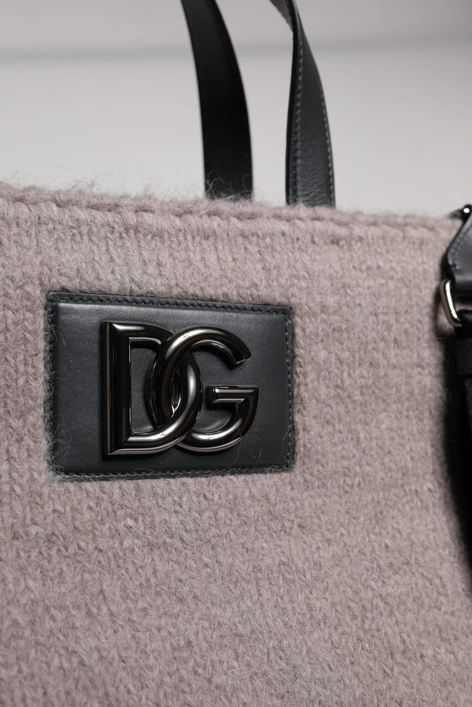Dolce & Gabbana Grey Alpaca Wool Logo Plaque Tote Shoulder Bag - Beyzy Store - Dolce & Gabbana