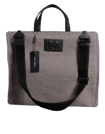 Dolce & Gabbana Grey Alpaca Wool Logo Plaque Tote Shoulder Bag - Beyzy Store - Dolce & Gabbana