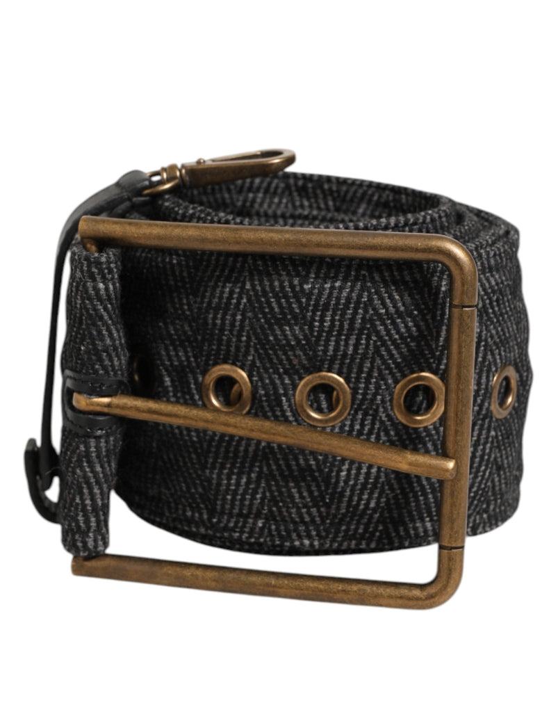 Dolce & Gabbana Grey Fabric Logo Plate Metal Brass Buckle Belt - Beyzy Store - Dolce & Gabbana