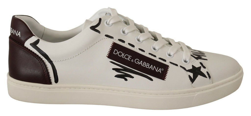 Dolce & Gabbana Italian Casual Leather Sneakers in White & Bordeaux - Beyzy Store - Dolce & Gabbana