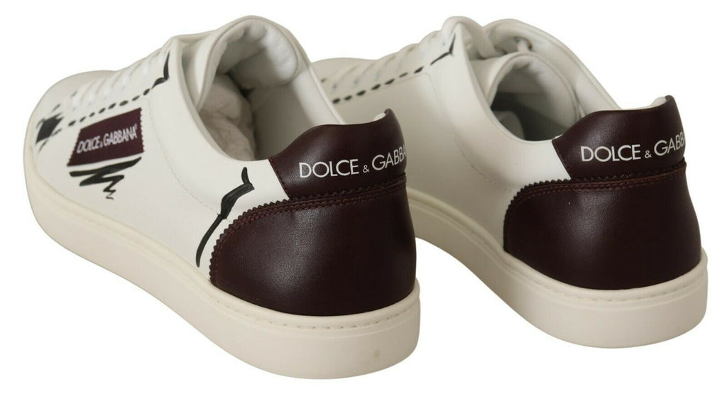 Dolce & Gabbana Italian Casual Leather Sneakers in White & Bordeaux - Beyzy Store - Dolce & Gabbana