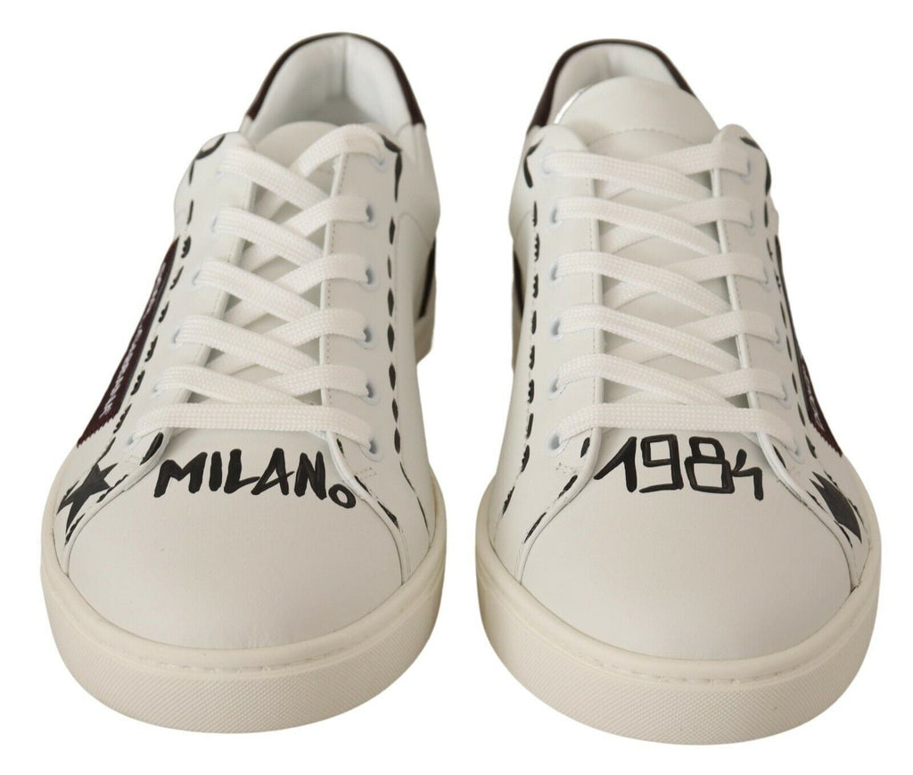 Dolce & Gabbana Italian Casual Leather Sneakers in White & Bordeaux - Beyzy Store - Dolce & Gabbana