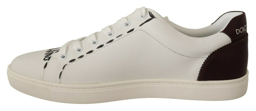 Dolce & Gabbana Italian Casual Leather Sneakers in White & Bordeaux - Beyzy Store - Dolce & Gabbana