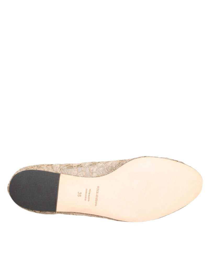 Dolce & Gabbana Ivory Taormina Lace Crystals Flats Shoes - Beyzy Store - Dolce & Gabbana