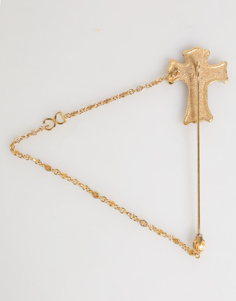 Dolce & Gabbana Lapel Pin Cross Logo Gold Chain Mens Accessories Brooch - Beyzy Store - Dolce & Gabbana