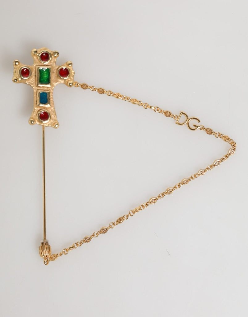 Dolce & Gabbana Lapel Pin Cross Logo Gold Chain Mens Accessories Brooch - Beyzy Store - Dolce & Gabbana