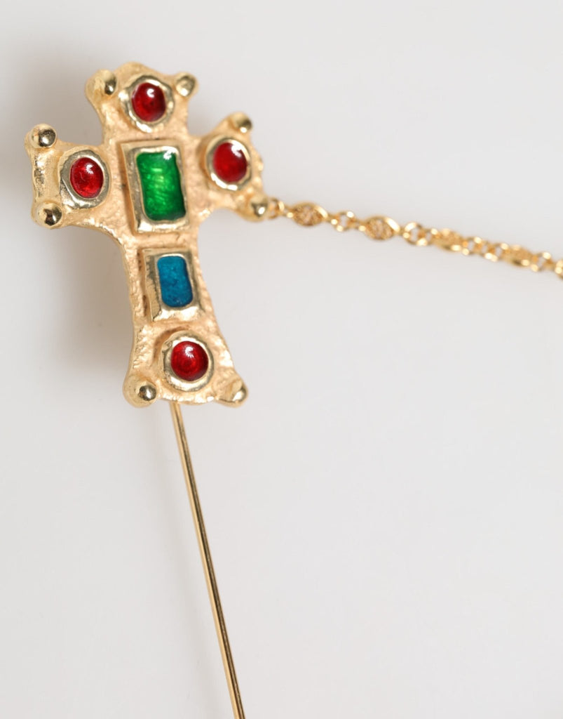 Dolce & Gabbana Lapel Pin Cross Logo Gold Chain Mens Accessories Brooch - Beyzy Store - Dolce & Gabbana