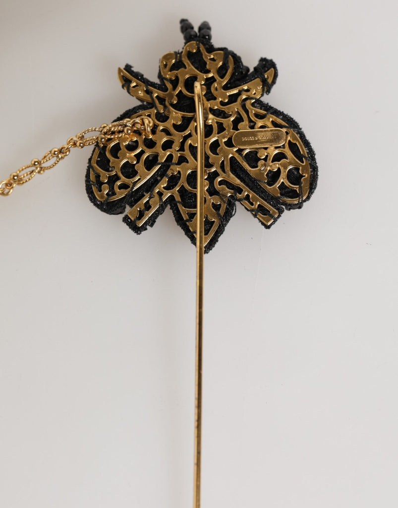 Dolce & Gabbana Lapel Pin Gold Brass Black Crystal Bee Accessories Brooch - Beyzy Store - Dolce & Gabbana