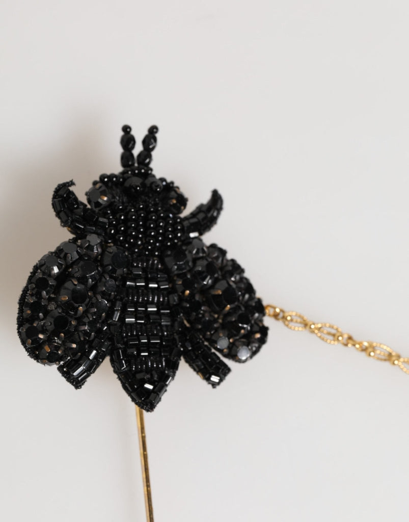 Dolce & Gabbana Lapel Pin Gold Brass Black Crystal Bee Accessories Brooch - Beyzy Store - Dolce & Gabbana
