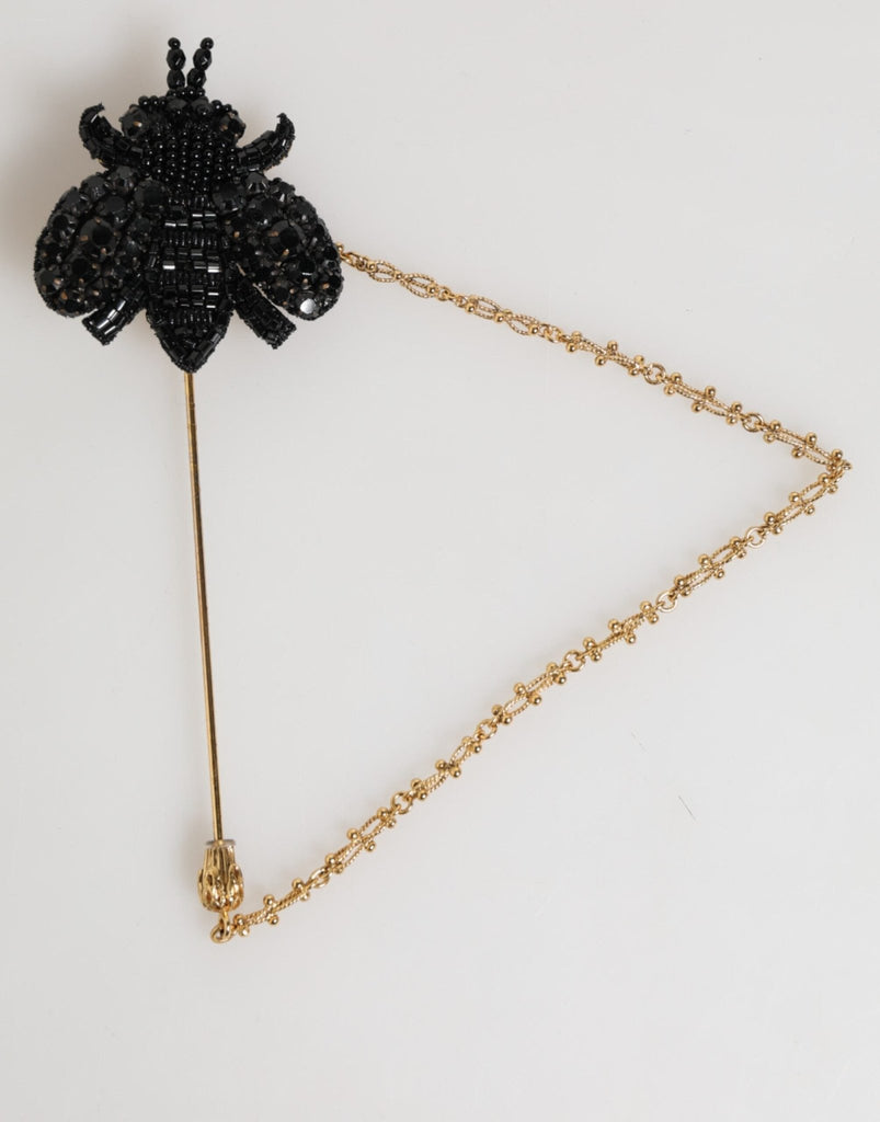 Dolce & Gabbana Lapel Pin Gold Brass Black Crystal Bee Accessories Brooch - Beyzy Store - Dolce & Gabbana