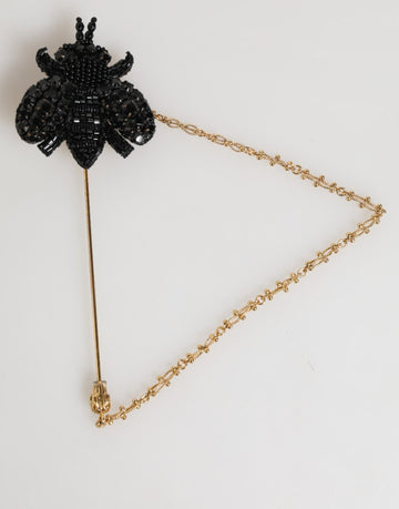 Dolce & Gabbana Lapel Pin Gold Brass Black Crystal Bee Accessories Brooch - Beyzy Store - Dolce & Gabbana