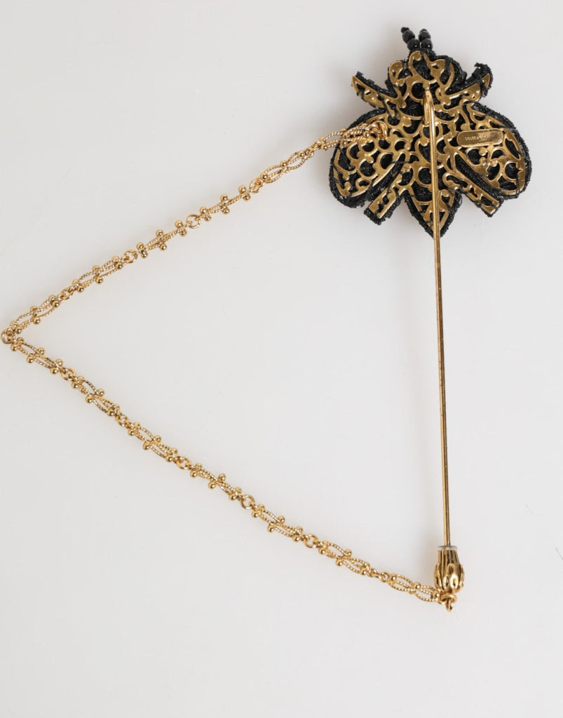 Dolce & Gabbana Lapel Pin Gold Brass Black Crystal Bee Accessories Brooch - Beyzy Store - Dolce & Gabbana