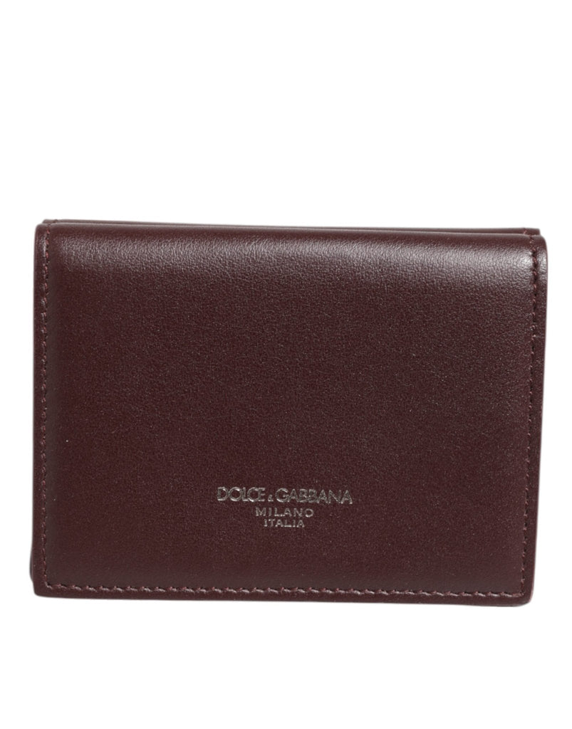 Dolce & Gabbana Leather Embossed Logo Trifold Men Card Holder Dark Brown - Beyzy Store - Dolce & Gabbana