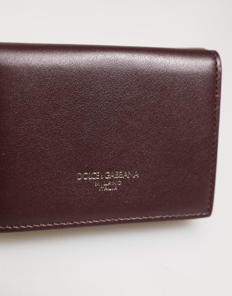 Dolce & Gabbana Leather Embossed Logo Trifold Men Card Holder Dark Brown - Beyzy Store - Dolce & Gabbana