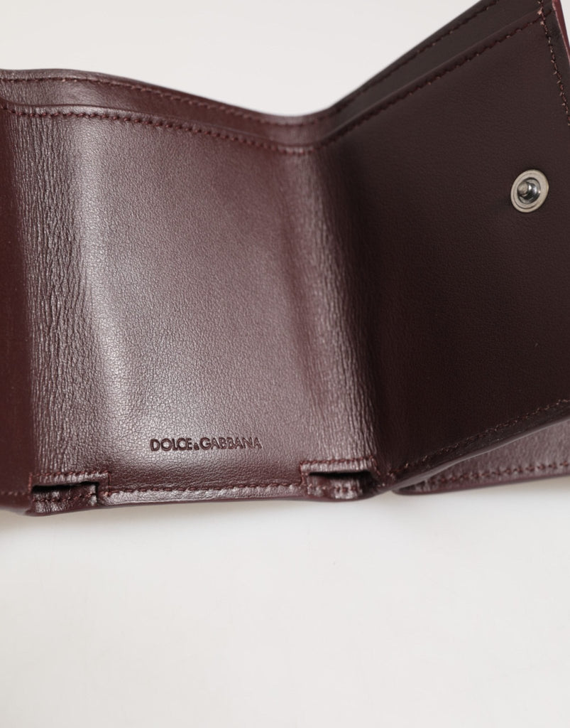 Dolce & Gabbana Leather Embossed Logo Trifold Men Card Holder Dark Brown - Beyzy Store - Dolce & Gabbana