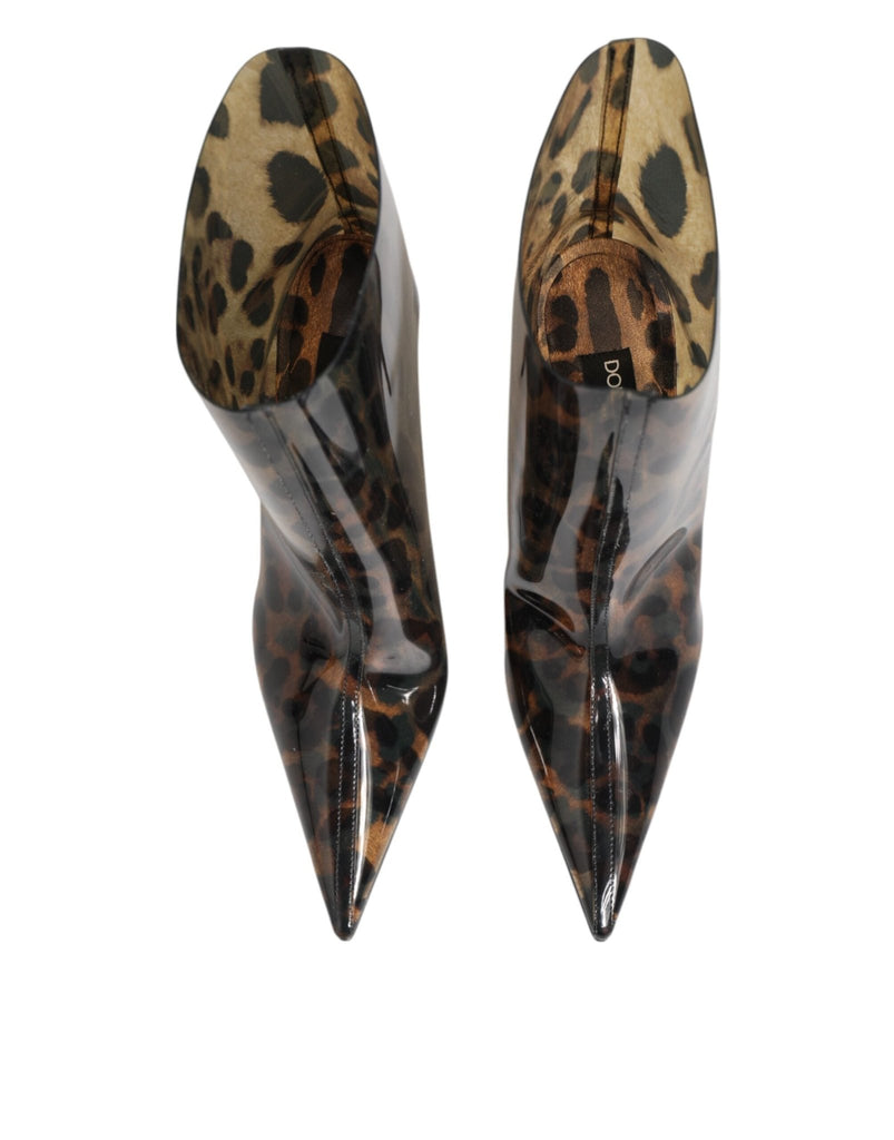 Dolce & Gabbana Leopard Print PVC Pointed Toe Boots Shoes - Beyzy Store - Dolce & Gabbana
