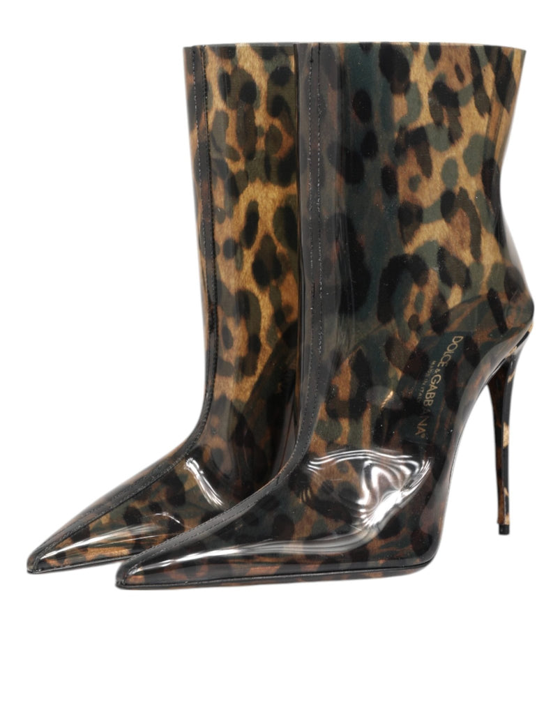 Dolce & Gabbana Leopard Print PVC Pointed Toe Boots Shoes - Beyzy Store - Dolce & Gabbana