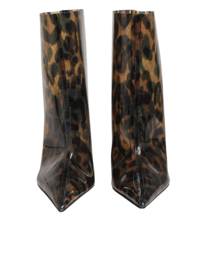 Dolce & Gabbana Leopard Print PVC Pointed Toe Boots Shoes - Beyzy Store - Dolce & Gabbana