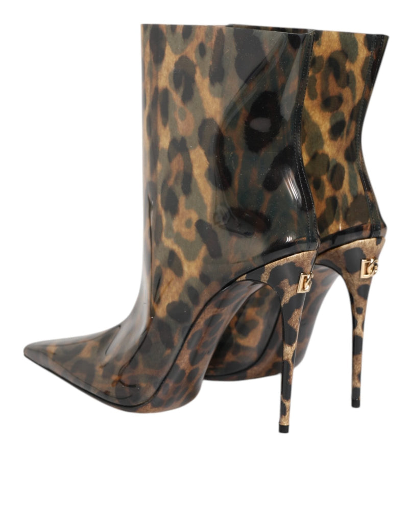Dolce & Gabbana Leopard Print PVC Pointed Toe Boots Shoes - Beyzy Store - Dolce & Gabbana