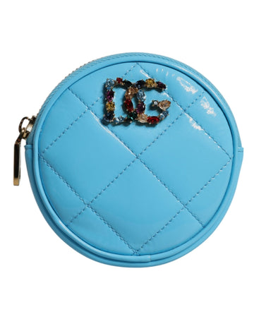 Dolce & Gabbana Light Blue Lamb Leather DG Crystal Round Coin Purse Wallet - Beyzy Store - Dolce & Gabbana
