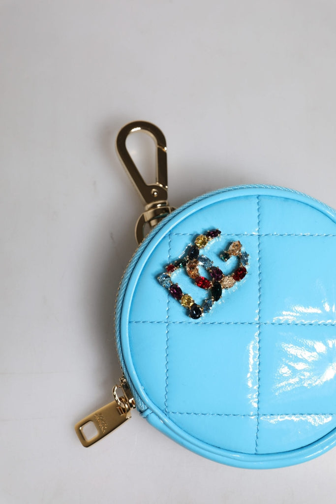Dolce & Gabbana Light Blue Lamb Leather DG Crystal Round Coin Purse Wallet - Beyzy Store - Dolce & Gabbana