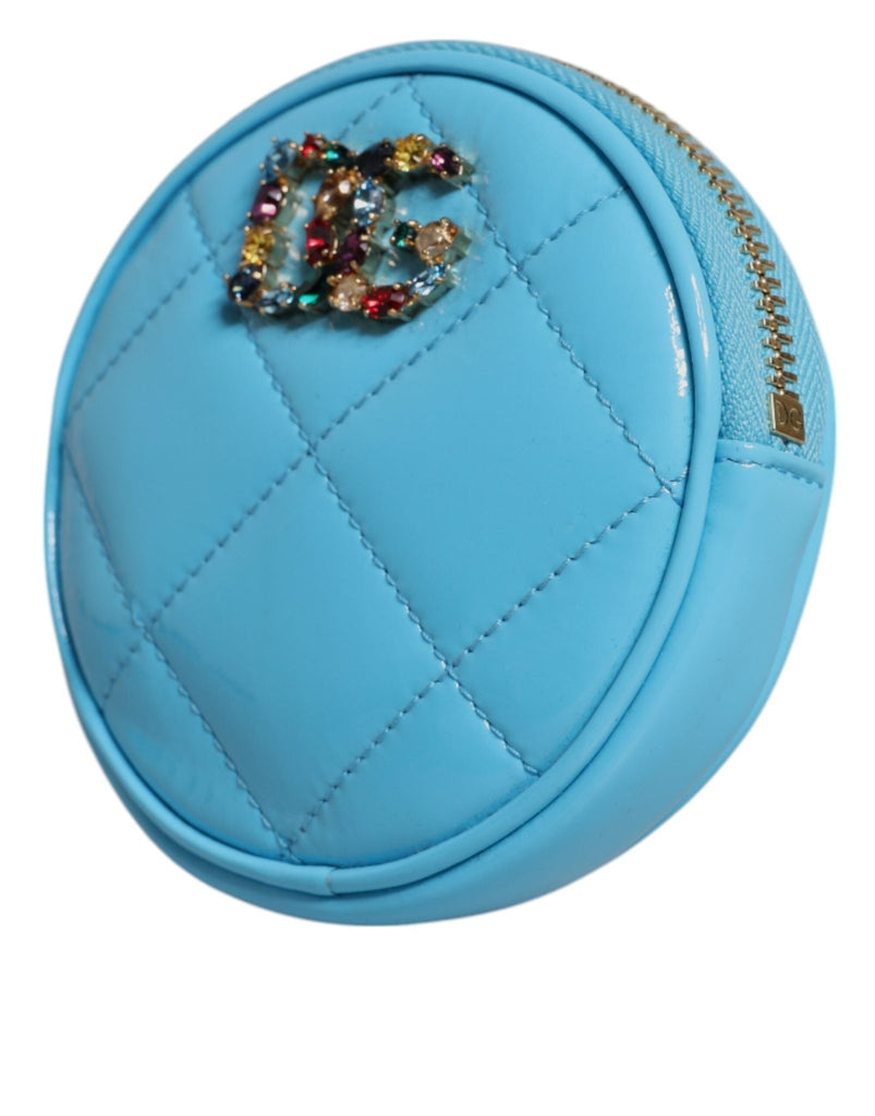 Dolce & Gabbana Light Blue Lamb Leather DG Crystal Round Coin Purse Wallet - Beyzy Store - Dolce & Gabbana
