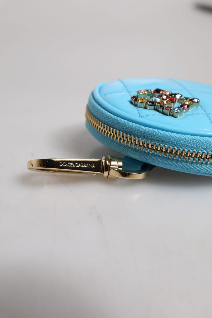 Dolce & Gabbana Light Blue Lamb Leather DG Crystal Round Coin Purse Wallet - Beyzy Store - Dolce & Gabbana