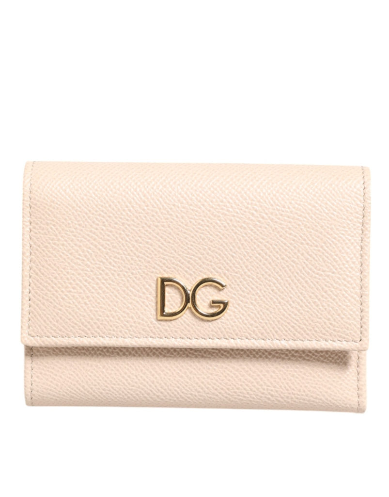 Dolce & Gabbana Light Pink Calf Leather DG Logo French Flap Wallet - Beyzy Store - Dolce & Gabbana