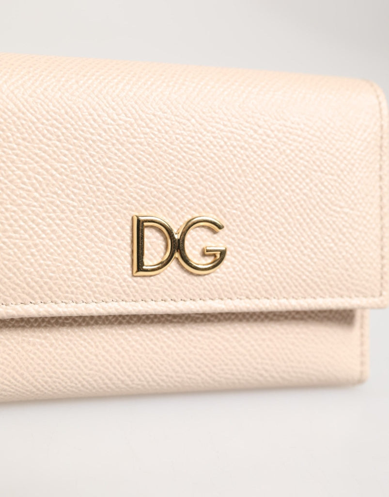Dolce & Gabbana Light Pink Calf Leather DG Logo French Flap Wallet - Beyzy Store - Dolce & Gabbana