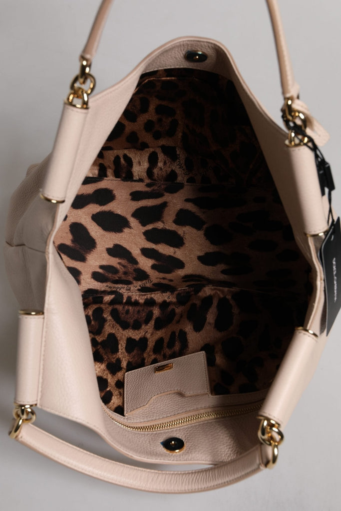 Dolce & Gabbana Light Pink Deer Leather Logo Plaque Tote Top Handle Bag - Beyzy Store - Dolce & Gabbana