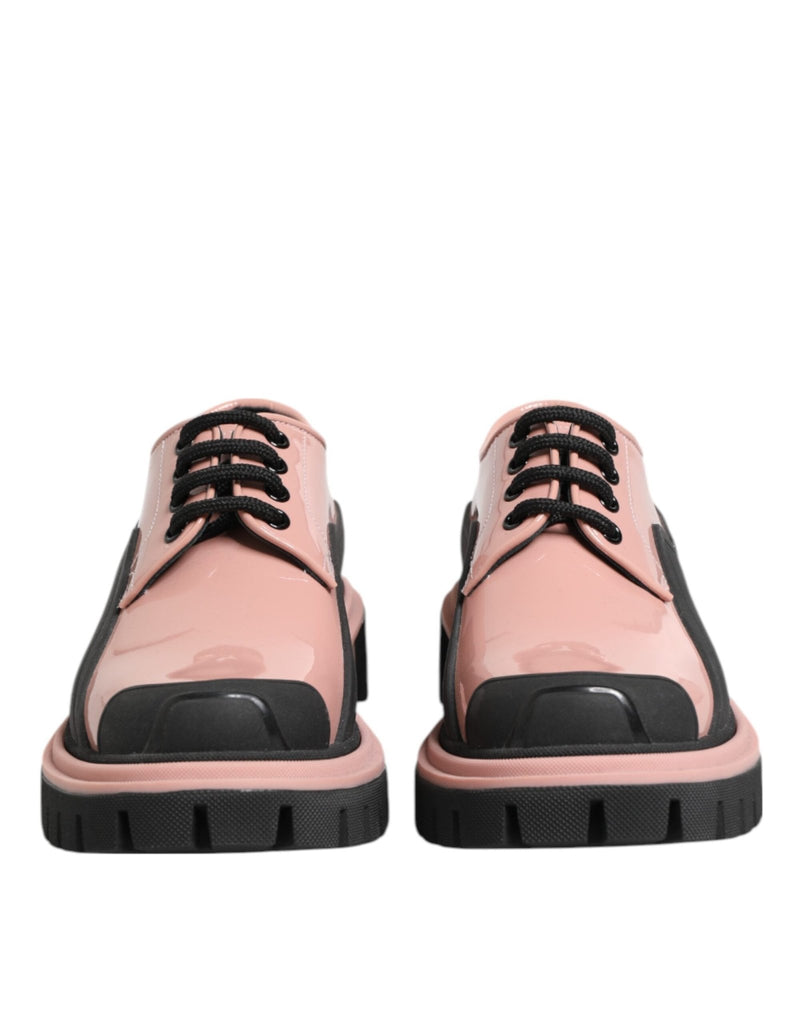 Dolce & Gabbana Light Powder Pink Black Leather Lace - Up Shoes - Beyzy Store - Dolce & Gabbana